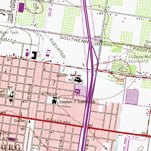 Topographic Map of Lincoln School, TX