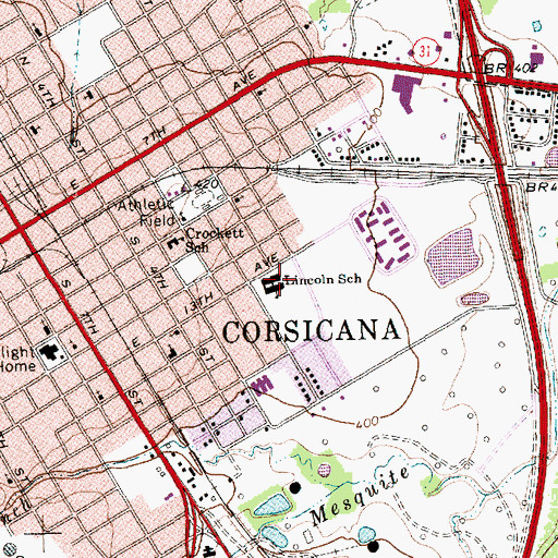 Topographic Map of Lincoln School, TX