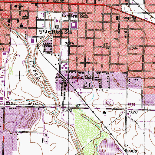 Topographic Map of Lincoln School, TX