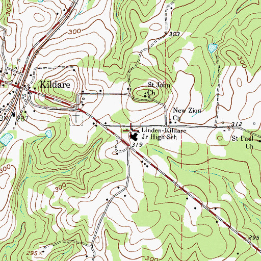 Topographic Map of Linden-Kildare Junior High School, TX