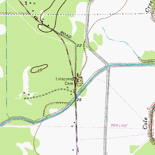 Topographic Map of Linscomb Cemetery, TX