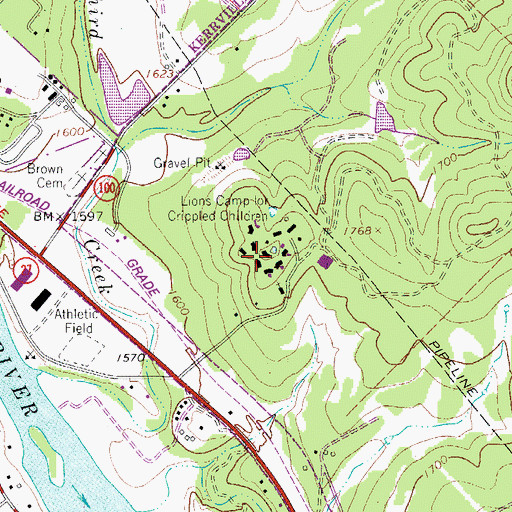 Topographic Map of Lions Camp for Crippled Children, TX