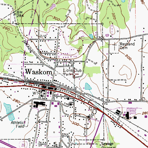 Topographic Map of Lions Club Park, TX