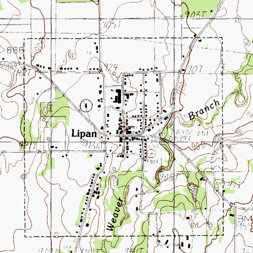 Topographic Map of Lipan, TX
