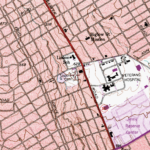 Topographic Map of Lisbon Cemetery, TX