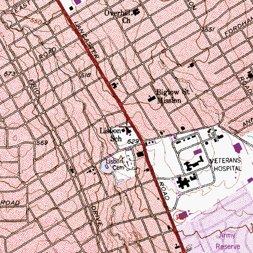 Topographic Map of Lisbon School, TX