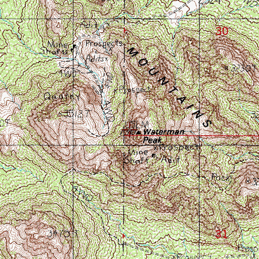 Topographic Map of Waterman Peak, AZ