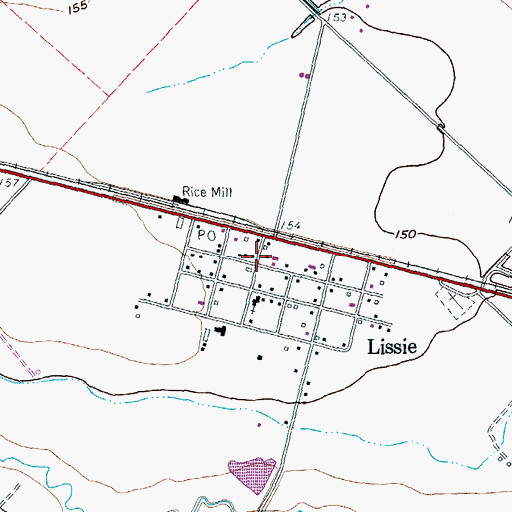 Topographic Map of Lissie, TX