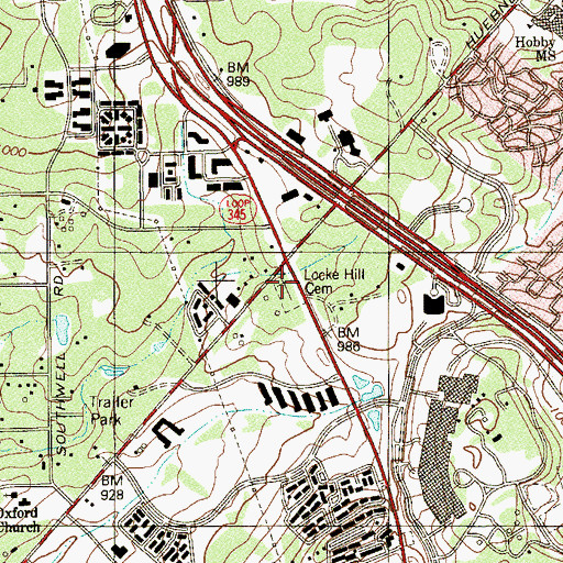 Topographic Map of Locke Hill Cemetery, TX