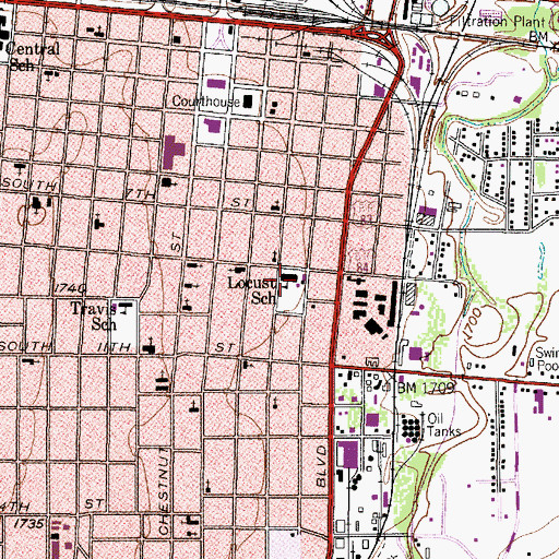 Topographic Map of Locust School, TX