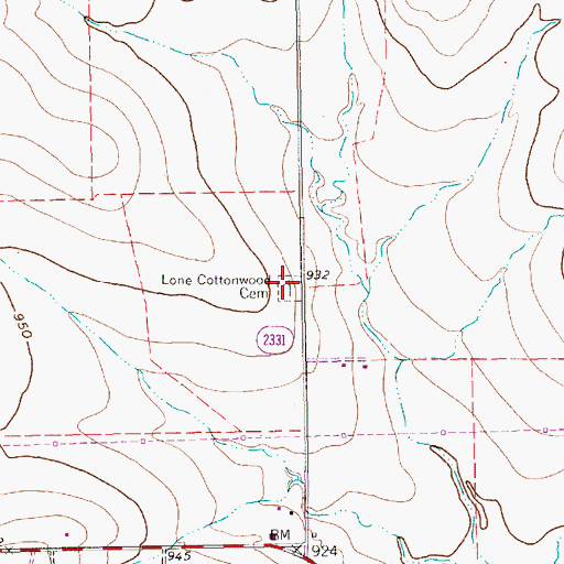 Topographic Map of Lone Cottonwood Cemetery, TX