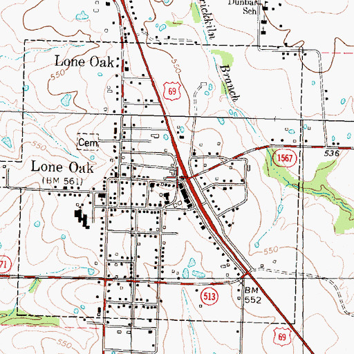 Topographic Map of Lone Oak, TX