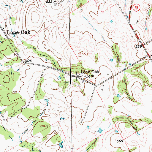 Topographic Map of Lone Oak Cemetery, TX