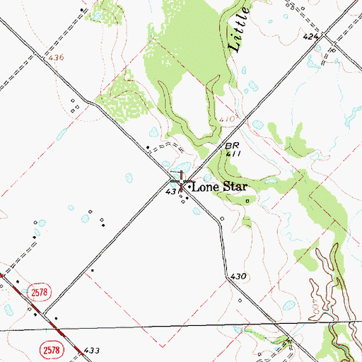 Topographic Map of Lone Star, TX