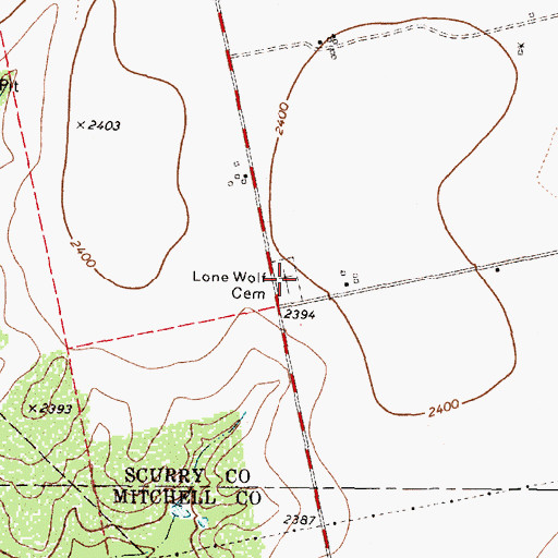 Topographic Map of Lone Wolf Cemetery, TX