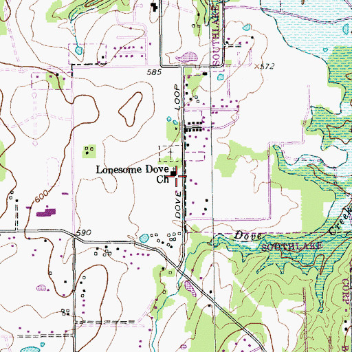 Topographic Map of Lonesome Dove Church, TX