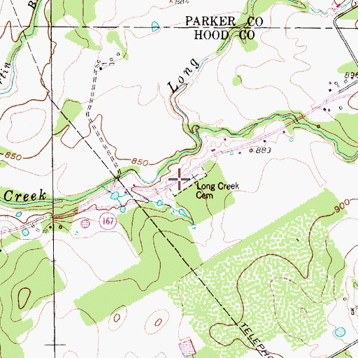 Topographic Map of Long Creek Cemetery, TX