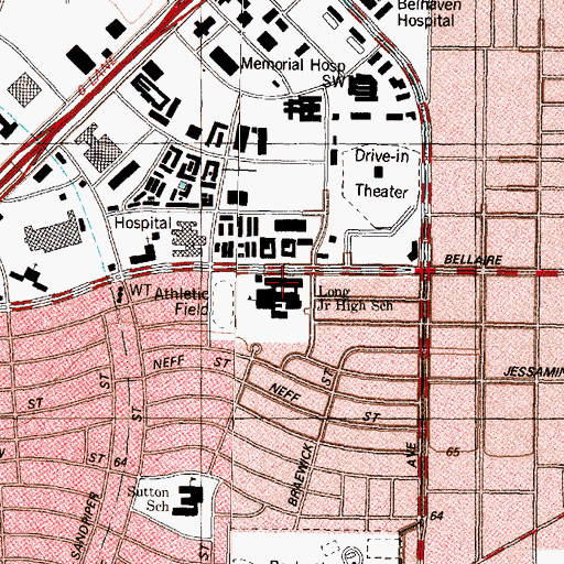 Topographic Map of Long Junior High School, TX