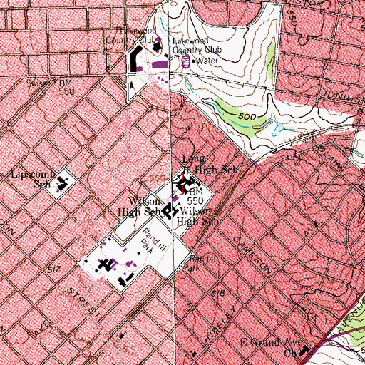 Topographic Map of J L Long Middle School, TX