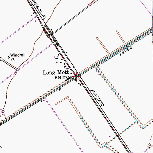 Topographic Map of Long Mott, TX