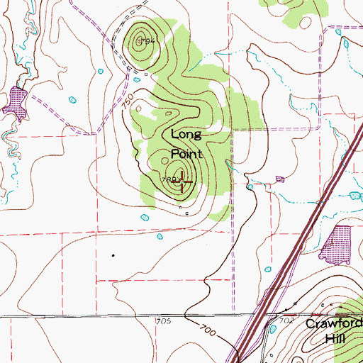 Topographic Map of Long Point, TX