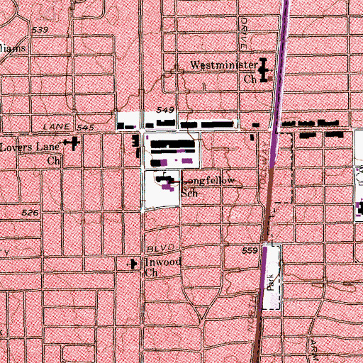 Topographic Map of Longfellow School, TX