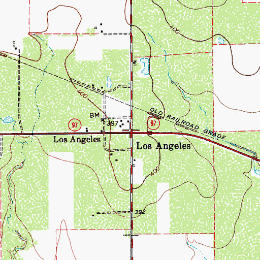 Topographic Map of Los Angeles, TX
