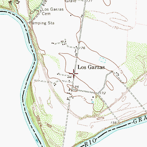 Topographic Map of Los Garzas, TX