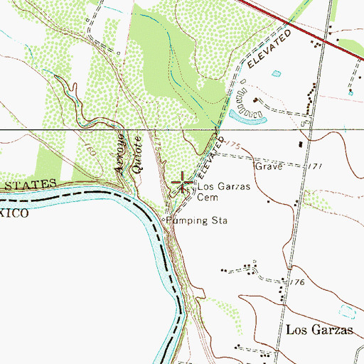 Topographic Map of Los Garzas Cemetery, TX