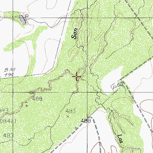 Topographic Map of Las Tablas Creek, TX