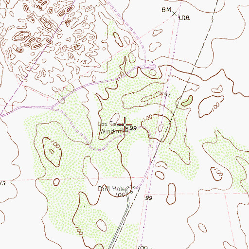 Topographic Map of Los Tajos Windmill, TX
