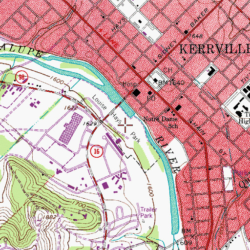 Topographic Map of Louise Hays Park, TX