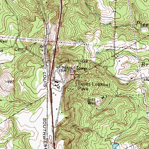 Topographic Map of Loves Lookout Park, TX