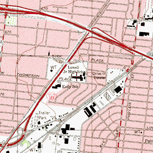 Topographic Map of Lowell Junior High School, TX