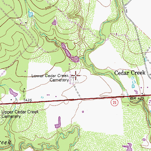 Topographic Map of Lower Cedar Creek Cemetery, TX