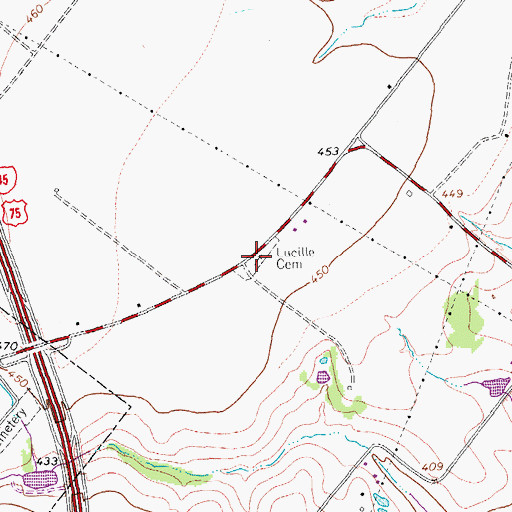 Topographic Map of Lucille Cemetery, TX