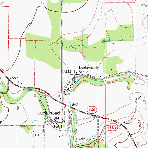 Topographic Map of Luckenbach School, TX