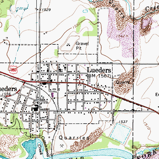 Topographic Map of Lueders, TX