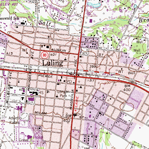 Topographic Map of Luling, TX