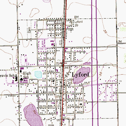 Topographic Map of Lyford, TX