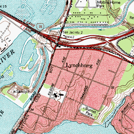 Topographic Map of Lynchburg, TX