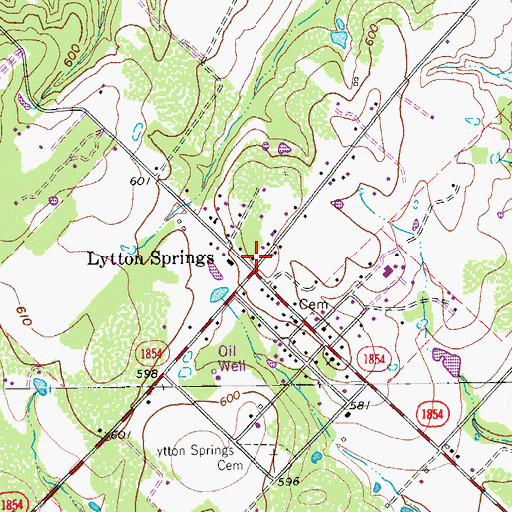 Topographic Map of Lytton Springs, TX