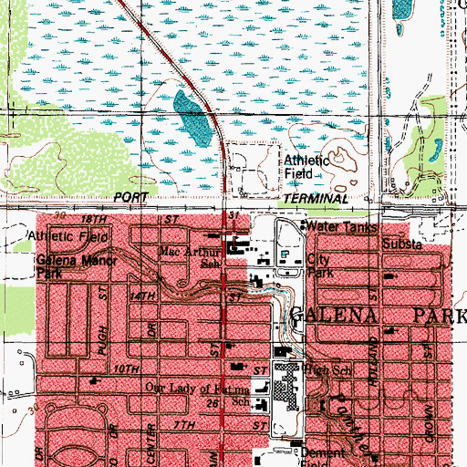 Topographic Map of MacArthur School, TX
