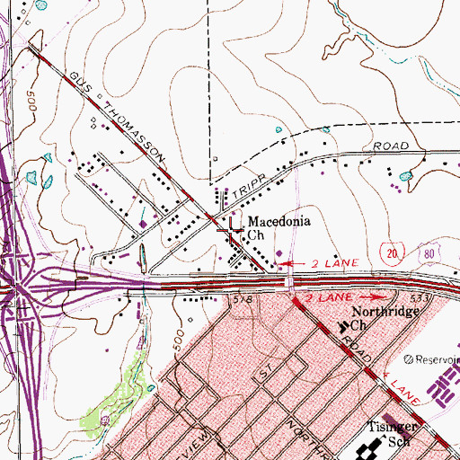 Topographic Map of Macedonia Church, TX