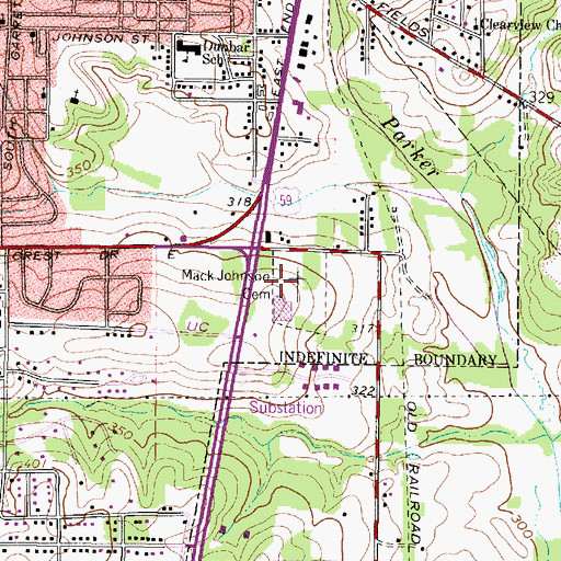 Topographic Map of Mack Johnson Cemetery, TX