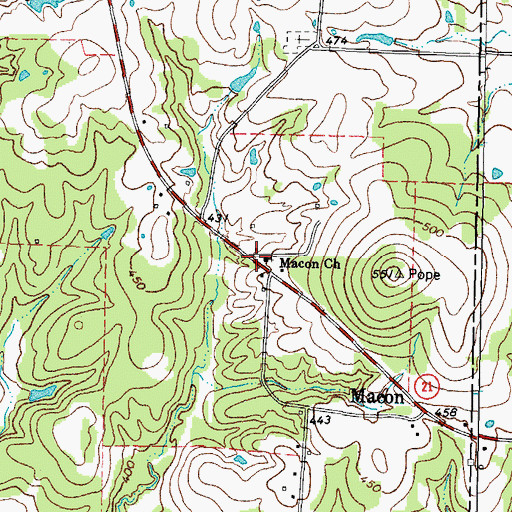 Topographic Map of Macon Church, TX