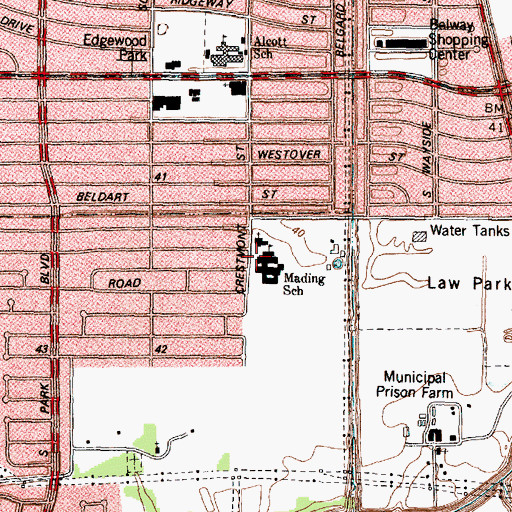 Topographic Map of Mading School, TX