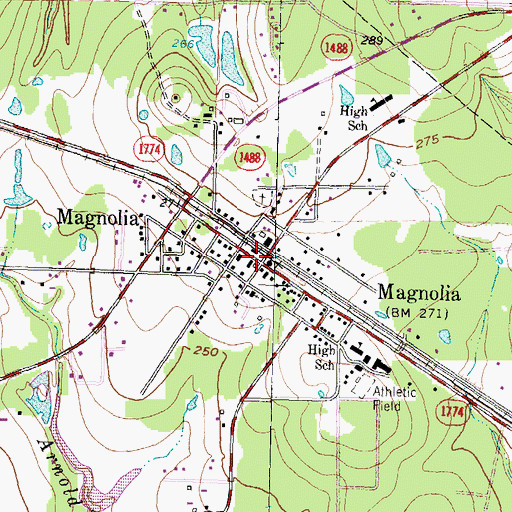 Topographic Map of Magnolia, TX