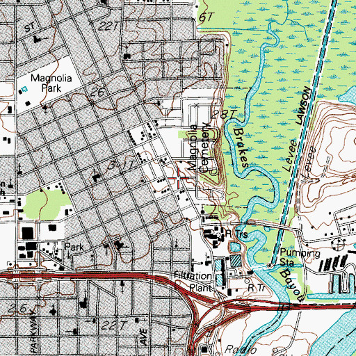 Topographic Map of Magnolia Cemetery, TX