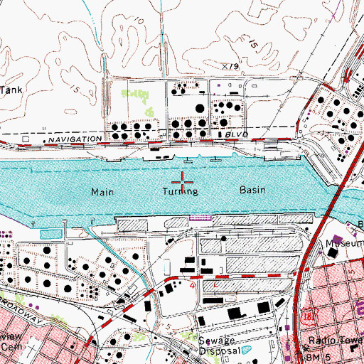 Topographic Map of Main Turning Basin, TX